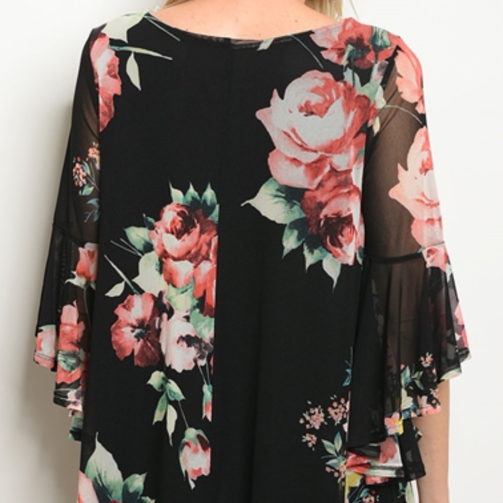 3/4 bell sleeve scoop neck floral dress. - Picture 3 of 8